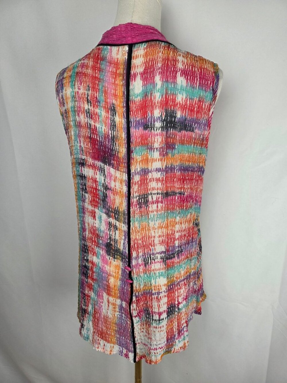 Shekina Hand-Painted & Sewn Silk Vest M Art To Wear Boho Open Front Crinkle - Picture 4 of 11